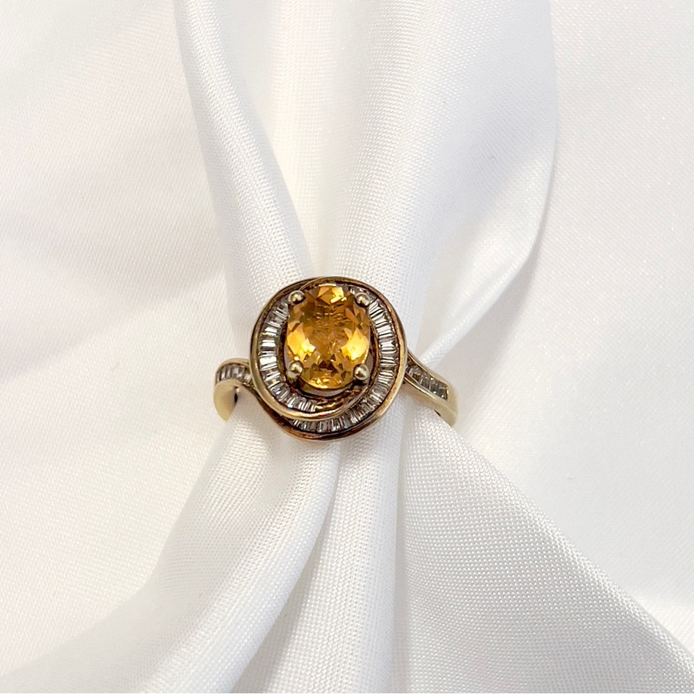 14k Gold Over Silver Citrine & Lab-Created White Sapphire Twist Ring